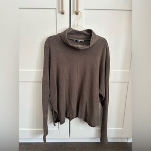 Bryn Walker Taos French Terry Mock Neck Side Split in Brown Size Small Cozy